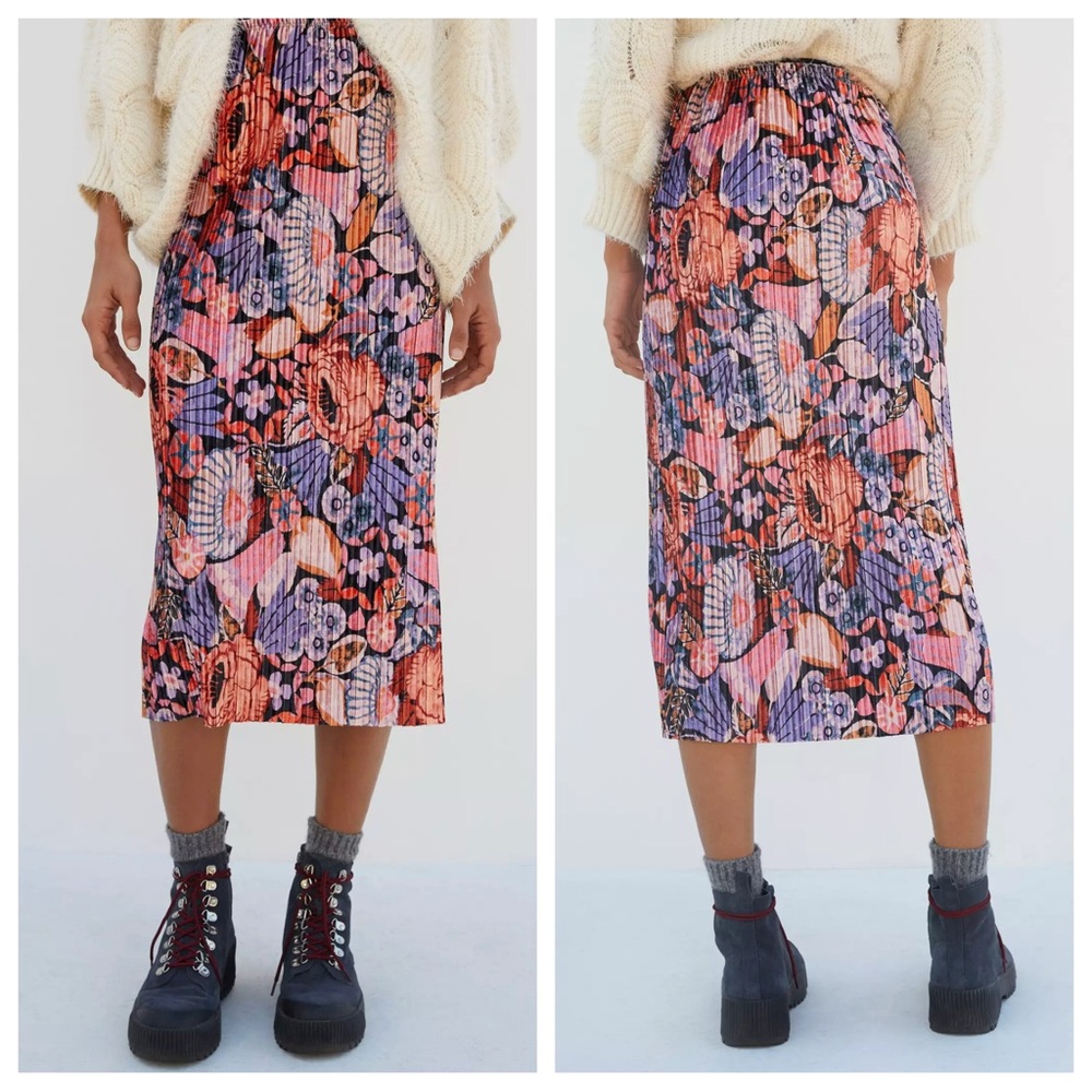 Anthropologie Maeve Tilda Pleated Velvet Midi Skirt | MEDIUM NWT